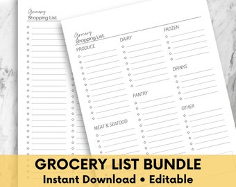 Bundel met bewerkbare boodschappenlijst | Afdrukbare boodschappenlijstjes (digitale download)