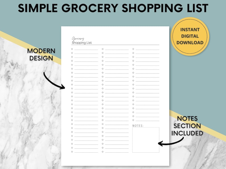 Simple Grocery List Template | Minimalist Grocery Shopping List ...