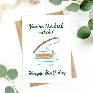 Tarjeta de cumpleaños de pesca imprimible / Tarjeta de felicitación de pesca / Mejor tarjeta de felicitación de pesca de captura / Descarga digital
