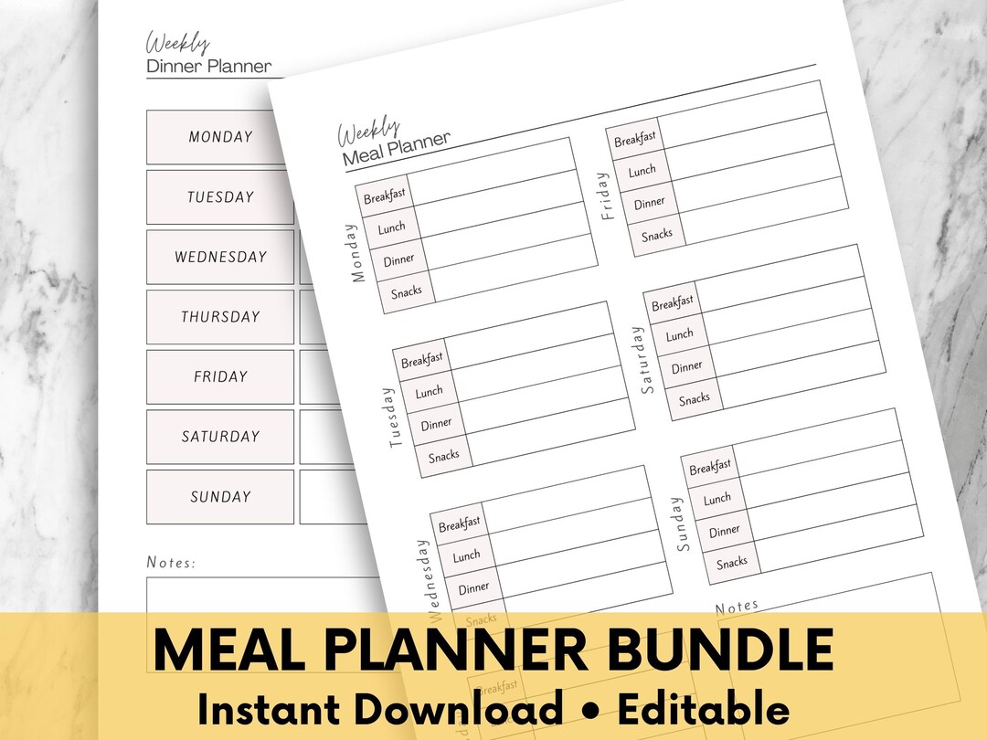 Weekly Meal Planner | Dinner Meal Planner | Editable Meal Planner ...
