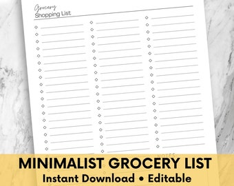 Minimalistische Einkaufsliste Vorlage | Einkaufsliste zum Ausdrucken (PDF)