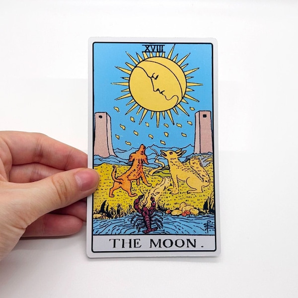 Tarot sticker "The Moon" Large - Rider-Waite Major Arcana reading card, big matte water resistant bottle laptop bottle suitcase color gifts