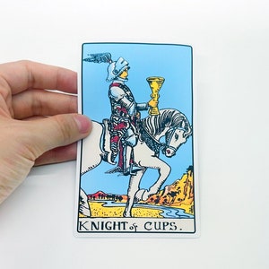 Pegatina del tarot "Caballero de Copas" Grande - Tarjeta de lectura de Arcanos Menores Rider-Waite, botella grande resistente al agua mate botella portátil maleta regalos