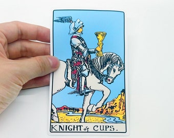 Tarot sticker "Knight of Cups" Large - Rider-Waite Minor Arcana reading card, big matte water resistant bottle laptop bottle suitcase gifts