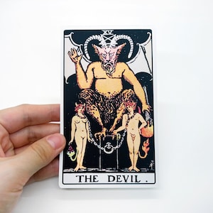 Sticker tarot « The Devil » Large - Rider-Waite Cartes de lecture Arcanes majeurs, grande bouteille mate résistante à l'eau, bouteille pour ordinateur portable, couleur de la valise, cadeaux