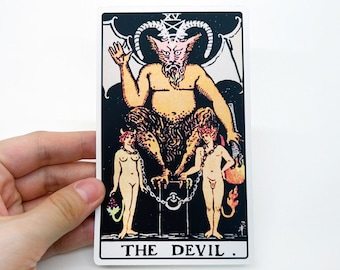 Tarot sticker "The Devil" Large - Rider-Waite Major Arcana reading card, big matte water resistant bottle laptop bottle suitcase color gifts