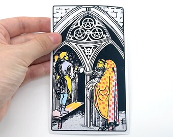 Tarot sticker "Three of pentacles" Large - Rider-Waite Minor Arcana reading card, big matte water resistant bottle laptop suitcase gift