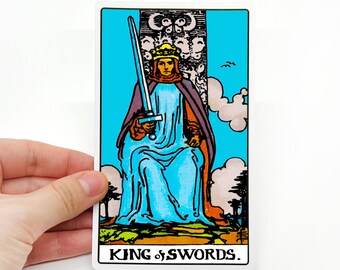 Tarot sticker "King of swords" Large - Rider-Waite Minor Arcana reading card, big water resistant bottle laptop suitcases colorful vinyl