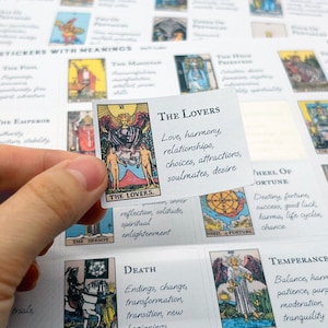 Tarotstickers met betekenissen - Small Rider Waite 78 kaarten Full Deck stickervellen Gedrukte en voorgesneden planner Journaling beginners (5 pagina's)