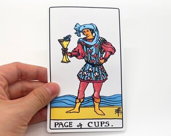 Tarot sticker "Page of Cups" Large - Rider-Waite Minor Arcana reading card, big matte water resistant bottle laptop bottle suitcase gifts