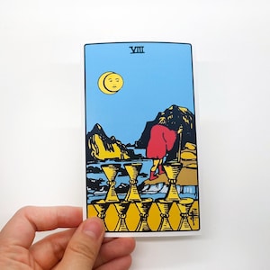 Pegatina de Tarot "Ocho de Copas" Grande - Carta Rider-Waite para la lectura de Arcanos Menores, botella grande resistente al agua, botella para portátil, maleta, tarjeta, regalos