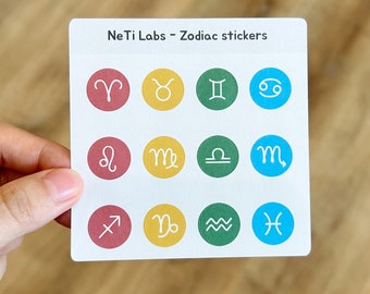 Zodiac signs stickers, astrological sign stickers, constellation stickers, 12 signs full set pre cut mini zodiac stickers for journaling
