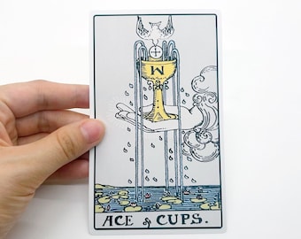Tarot sticker "Ace of Cups" Large - Rider-Waite Minor Arcana reading card, big matte water resistant bottle laptop bottle suitcase gifts