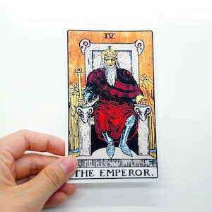 Sticker tarot « L'Empereur » Grand - Carte de lecture Rider-Waite Arcanes majeurs, grande bouteille mate résistante à l'eau, bouteille pour ordinateur portable, cadeaux