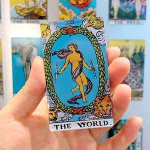 De wereld - tarotkaart koelkastmagneten, Rider Waite klassiek ontwerp Major Arcana, koelkastdecor thuis Premium acryl magnetisch heksencadeau