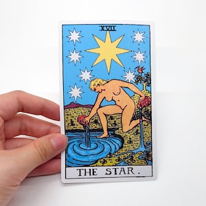 Pegatina de tarot "La estrella" Grande - Tarjeta de lectura de Arcanos Menores Rider-Waite, colores de vibración mate grande portátil botella de agua maleta regalo de astrología