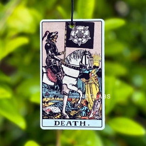 Death [Bundle] - carte de tarot désodorisants pour voiture, cadeau suspendu miroir déco tarot freshie, accessoire de voiture parfums d'huile essentielle de sorcière