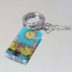 Der Mond - Tarot Karte Schlüsselanhänger Acryl, Rider Taile Klassisches Design Major Arcana, Tarot Zubehör Dekor, Cooler Schlüssel Charm Ring Witchy Nettes Geschenk