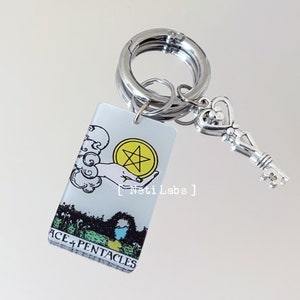 Ás de pentáculos - Chaveiro de Cartas de Tarô em Acrílico, Design Clássico Rider Waite, Decoração de Acessório de Tarô, Anel de Pingente de Chave de Riqueza, Presente Bonito de Bruxa