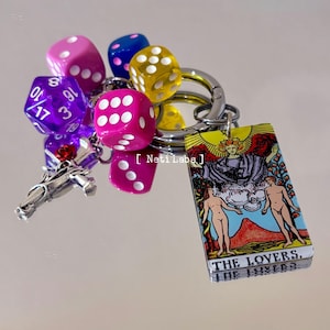 The Lovers Tarotkaart Lucky Dice Sleutelhanger Acryl, Rider Waite Tarot Bag Charm Accessoire Dobbelstenen Decor Sleutel Valentijnsdag Handgemaakte Witchy Gift