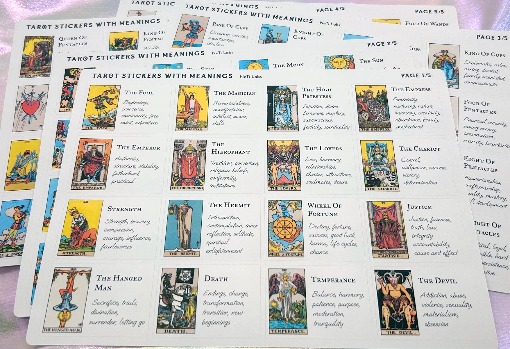 Tarot Stickers With Meanings - Small Rider Waite 78 Cards Full Deck