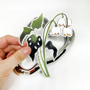 Lelietje-van-dalen bloem sticker, mei geboortemaand lente bloemen, origineel ontwerp, laptop waterfles vinyl sticker cadeau, zuiverheid vreugde liefde