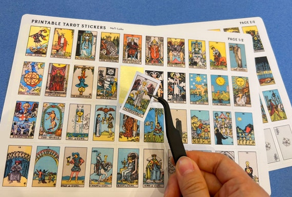 Small Tarot Card Stickers - Rider Waite 78 card full tarot deck + 2 back, Tarot Planner, Tarot Journaling, in 2 pages (80 stickers total)