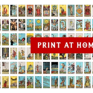 Printable Tarot Stickers small, Rider Waite, PDF PNG JPG digital, Tarot journaling, vibrate color, miniature letter size, full deck 78 cards