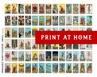 Stickers Tarot imprimables petits, Rider Waite, PDF PNG JPG numérique, journal Tarot, couleur vibrante, taille lettre miniature, jeu complet de 78 cartes