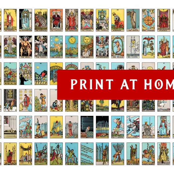 Printable Tarot Stickers small, Rider Waite, PDF PNG JPG digital, Tarot journaling, vibrate color, miniature letter size, full deck 78 cards