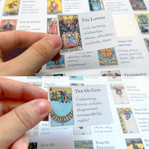 Adesivos de tarô verticais e invertidos com significados - Small Rider Waite 78 cartas Folhas de adesivos de baralho completo Planejador impresso Diário para iniciantes
