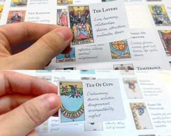 Upright + Reversed Tarot Stickers With Meanings - Small Rider Waite 78 Cards Full Deck Sticker Sheets Printed Planner Journaling Beginners