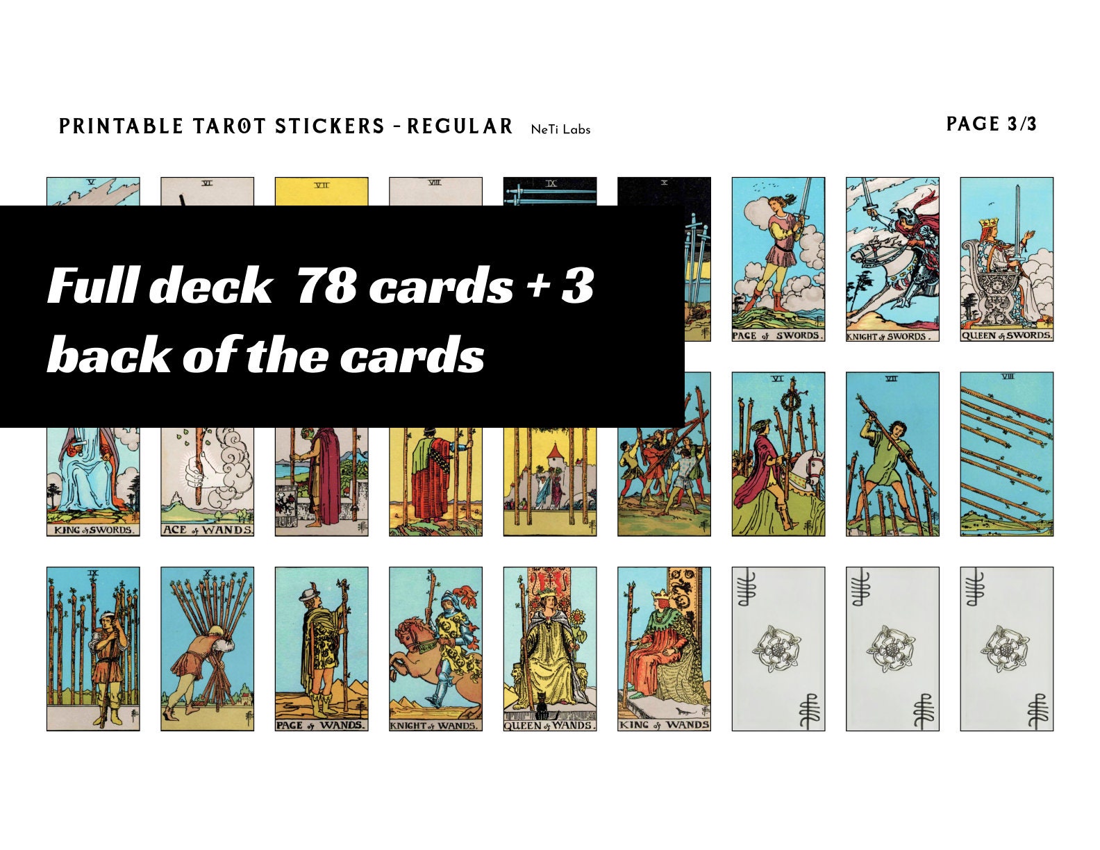 Printable Tarot Stickers Regular Rider Waite PDF PNG - Etsy