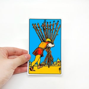 Pegatina del tarot "Diez de varitas" Grande - Rider-Waite Tarjeta de lectura de Arcanos Menores botella grande resistente al agua maleta portátil enciende regalo colorido
