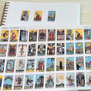 Kleine Tarot Kartensticker - Rider Waite 78 Mini Karte Tarot Deck + 2 Rückseite, Tarot Planer, Tarot Journaling, 2 Seiten (80 Sticker gesamt)
