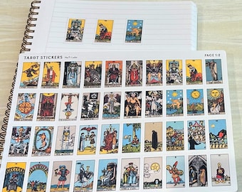 Small Tarot Card Stickers - Rider Waite 78 mini card full tarot deck + 2 back, Tarot Planner, Tarot Journaling, 2 pages (80 stickers total)