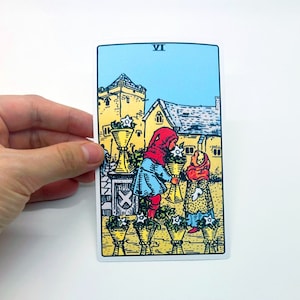 Tarot sticker "Six of Cups" Large - Rider-Waite Minor Arcana leeskaart, grote matte waterbestendige fles laptop fles koffer geschenken