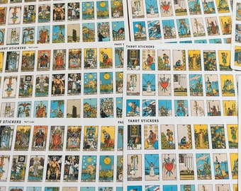Small Tarot Card Stickers - Rider Waite 78 card full tarot deck + 2 back, Tarot Planner, Tarot Journaling, in 2 pages (80 stickers total)