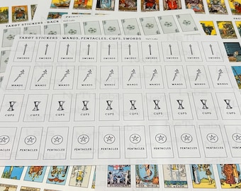 Small tarot stickers sheet minor arcana - 40 mini Rider Waite inspired cups pentacles swords wands 10 each Tarot planner journaling stickers