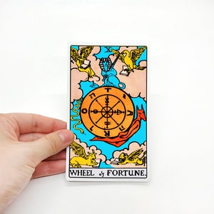 Adesivo de tarô "Roda da fortuna" Grande - cartão de leitura dos Arcanos Maiores Rider-Waite, garrafa grande fosca resistente à água para laptop, presente para mala