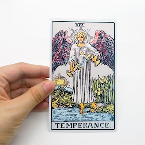 Tarot Aufkleber "Mäßigkeit" Groß - Rider-Waite Major Arcana Lesekarte, große matte wasserfeste Flasche Laptop Flasche Koffer Geschenke