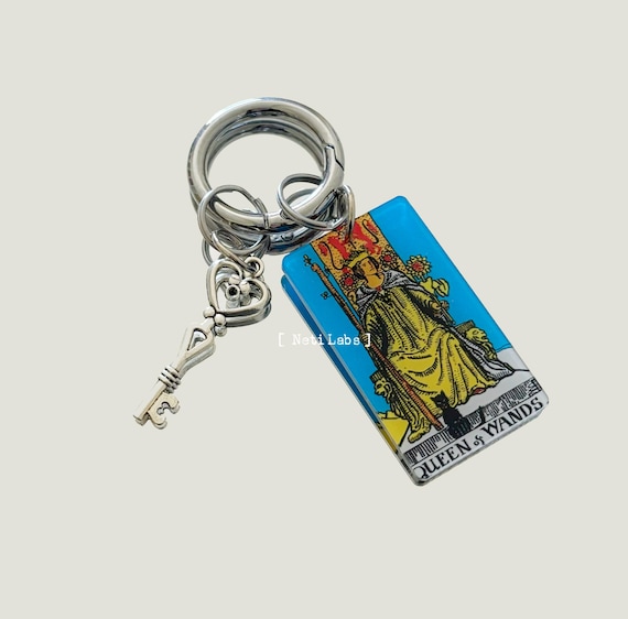Queen of wands - Tarot Card Keychain Acrylic, Rider Waite Classic Design, Tarot Accessory Decor, Key Charm Sturdy Ring Handmade Witchy Gift