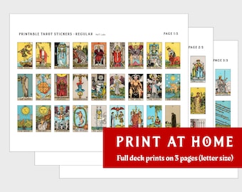 Printable Tarot Stickers regular, Rider Waite, PDF PNG digital, Tarot journaling, full deck 78 cards download, vibrate, printable tarot