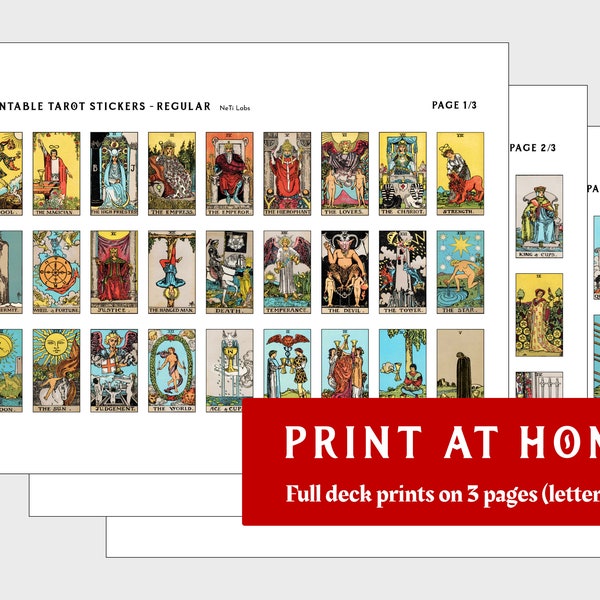 Printable Tarot Stickers regular, Rider Waite, PDF PNG digital, Tarot journaling, full deck 78 cards download, vibrate, printable tarot