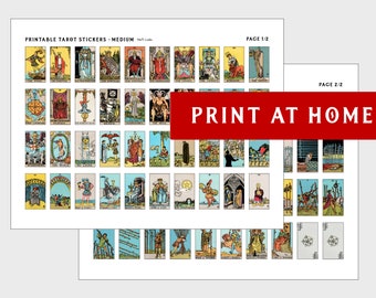 Moyenne imprimable Tarot Stickers, Rider Waite, PDF PNG JPG numérique, journal de tarot, jeu de 78 cartes de tarot de sorcière moderne à télécharger pour imprimer