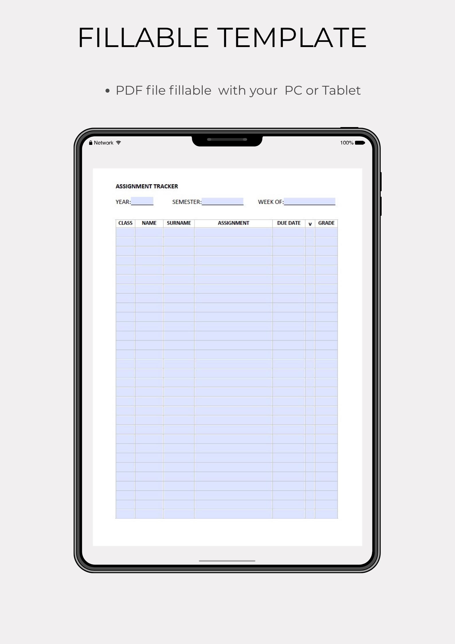 Printable & Fillable Assignment Tracker | Student Planner PDF ...