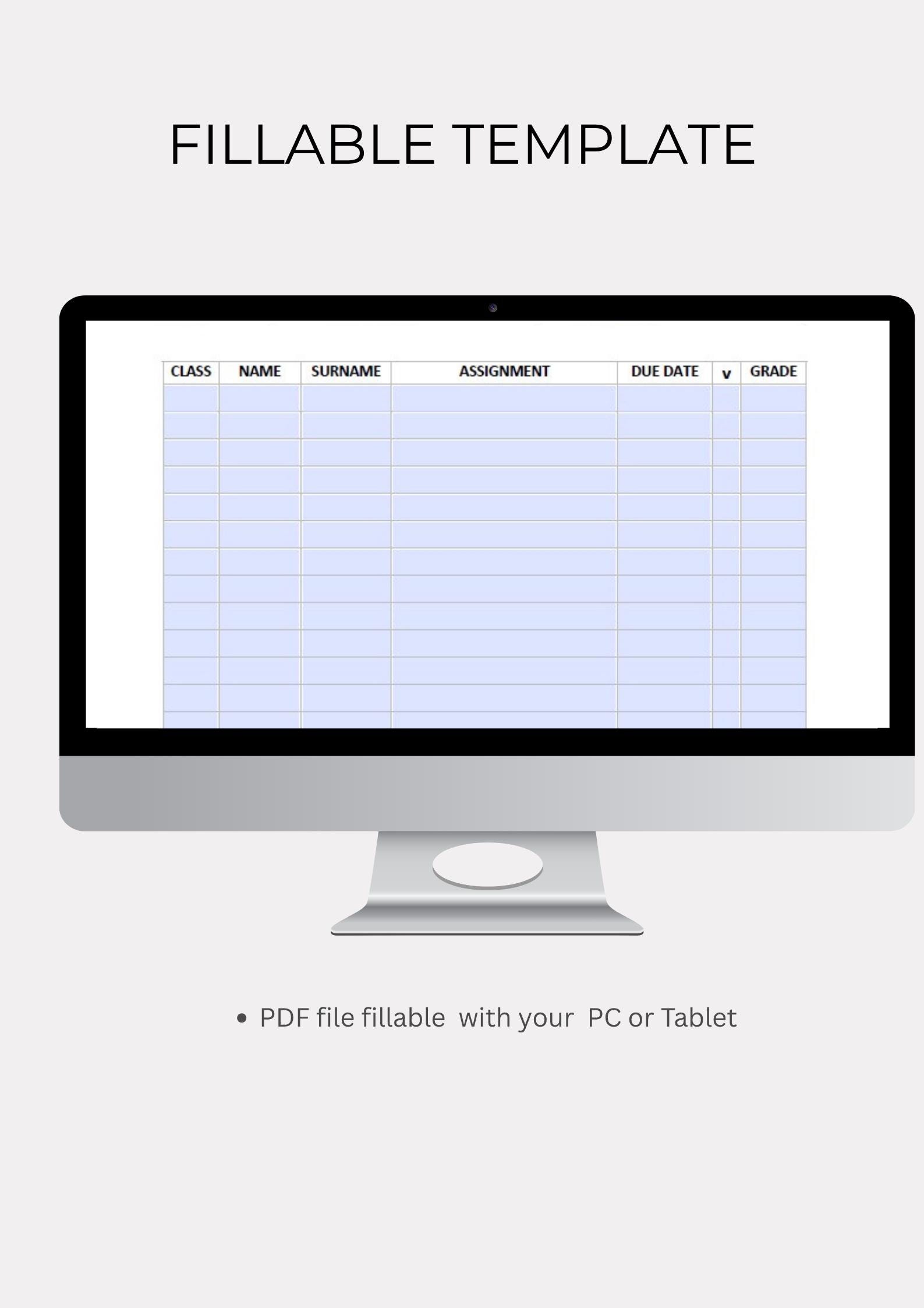 Printable & Fillable Assignment Tracker | Student Planner PDF ...