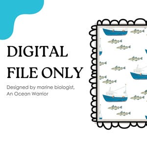 Blå fiskebåtspollock sömlöst mönster: Cornish kustdesign (digital nedladdning av PNG)