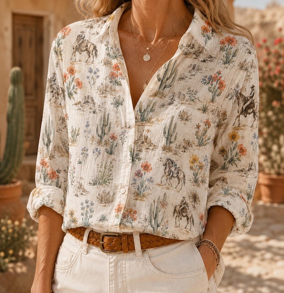 Floral Desert Cowboy Blouse | Western Cowgirl Shirt