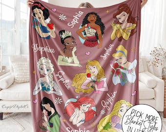 Personalisierte Disney Prinzessinnen Decke - individueller Name gemütliches Kindergeschenk